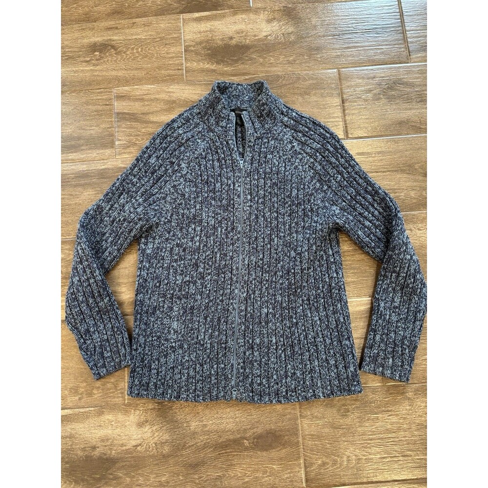 Men's Express Size L Full‎ Zip Blue Chunky Sweater Grandpacore Warm Winter